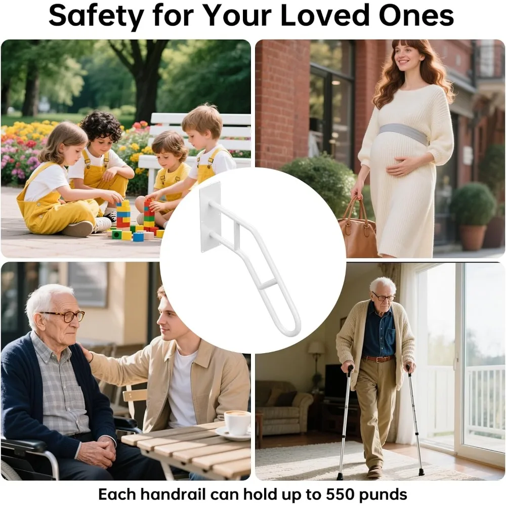 درابزين للدرج الخارجية لكبار السن، درابزين مثبت على الحائط على شكل حرف U، مثالي للشرفة، سطح السفينة، المرآب، الحديقة، عبوتان من قضبان الإمساك #5