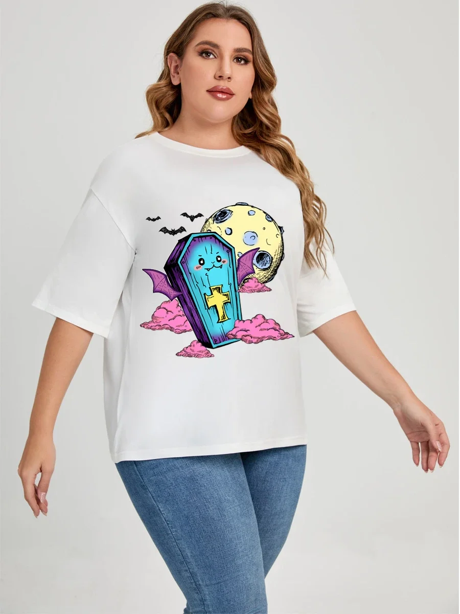 150 كجم 5XL 6XL حجم كبير أسود أبيض تي شيرتات قطن للنساء الصيف عادية المرأة تي شيرت كبير الحجم طباعة علامة مميزة لطيف القمم