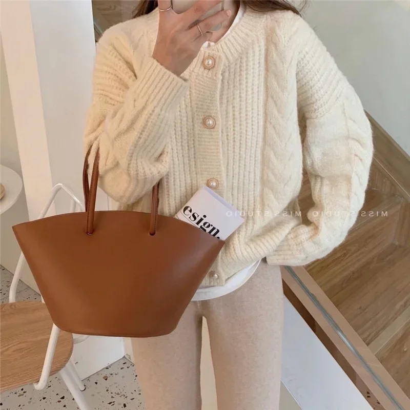 Słodki sweter damski New Single Breasted Loose Casual Knit Cardigans Autumn Winter O-Neck Solid Colors Sweater Chic Jumpers