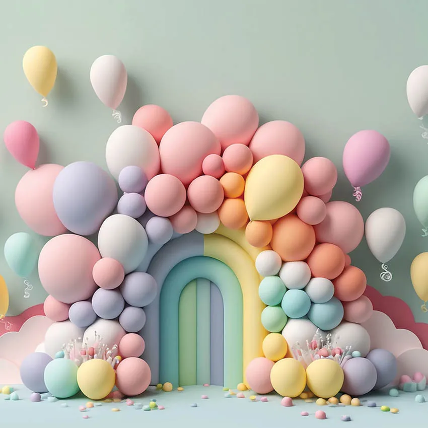 Mehofond Photography Background 3D Balloon Arch Colorful Flowers Birthday Party Cake Smash Portrait Decor Backdrop Photo Studio