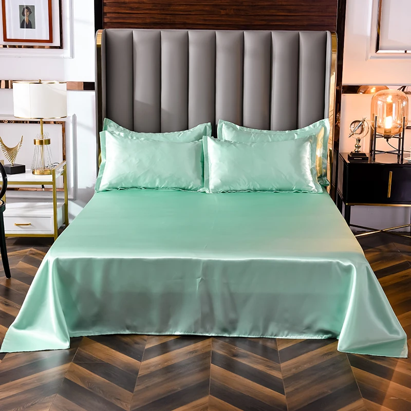 Hochwertige Satin-Bettwäsche, Weiche und Komfortable Einfarbige Laken, Luxuriöses Einzel- und Doppelbett-Bettwäsche-Set