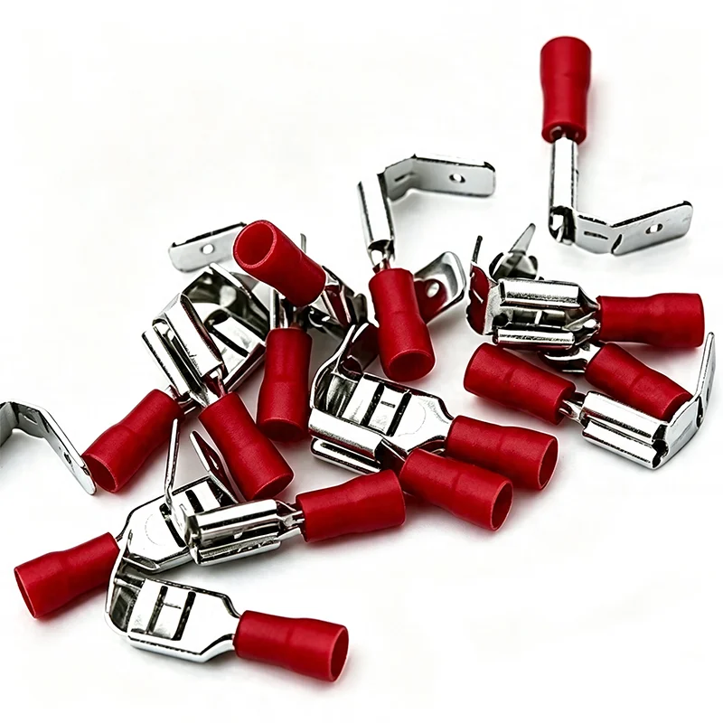 50Pcs PBDD Pre-insulated Spade Terminals 1.25/2/5.5-250 Red Yellow Blue Electrical Cable Lugs For Car Motorcycle Wiring Repair