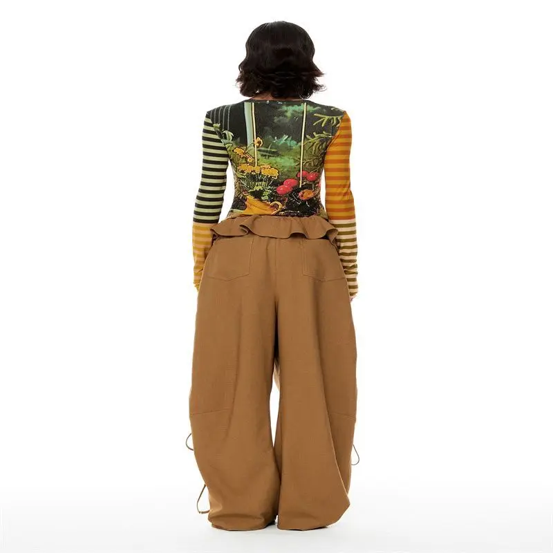 ديبتاون Y2K الكرتون Juminocore التباين اللون مخطط المرأة تي شيرت Kawaii طويلة الأكمام اليابانية 2000s نمط تيز سليم الشباب #6