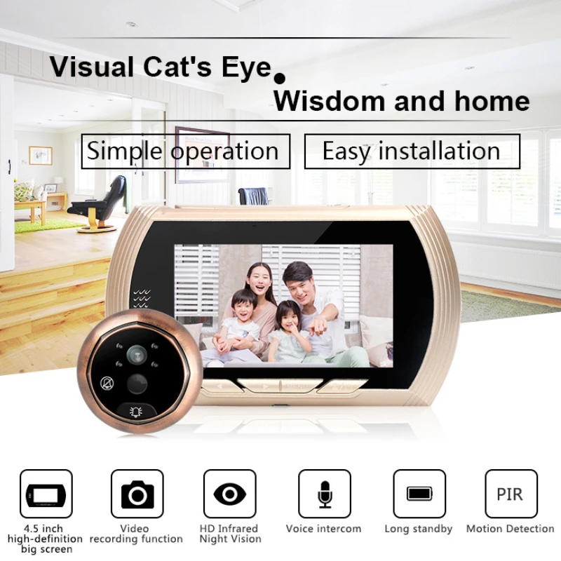 

4.5 Inch Smart Digital Door Viewer Camera Door Eye Video Record Peephole Viewers IR Night Vision PIR No Disturb Motion Doorbell