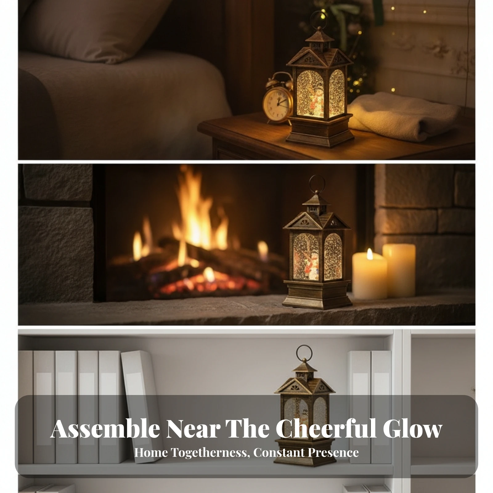 Snow Globe Lantern with Snowman Lighted Melody Player Lantern with Snowman Snow Globe Glittery Night Light Gift for Shelf, Desk