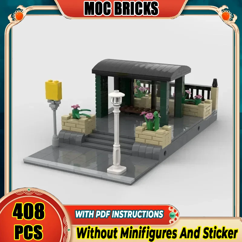 City Street View Model  Moc Building Blocks Modular Bus Stop Model Technology Brick DIY Assembly Toy Holiday Gifts