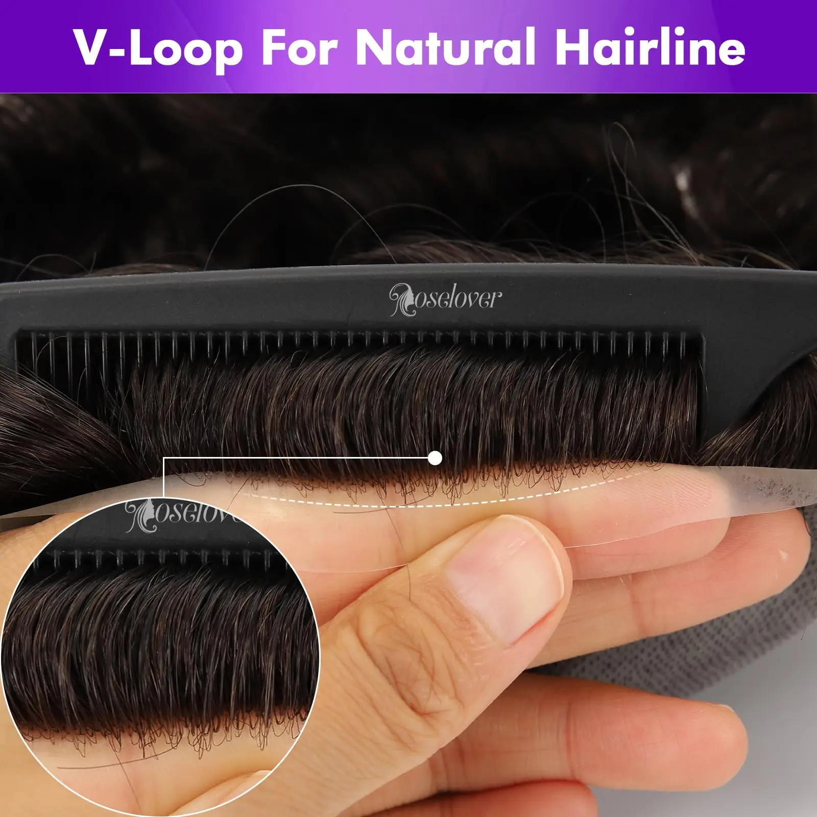 شعر مستعار من البولي يوريثان مقاس 8 × 10 بوصة للرجال من OCK - شعر بشري أوروبي على شكل حرف V، نظام استبدال الشعر بقاعدة PU رفيعة للغاية #4