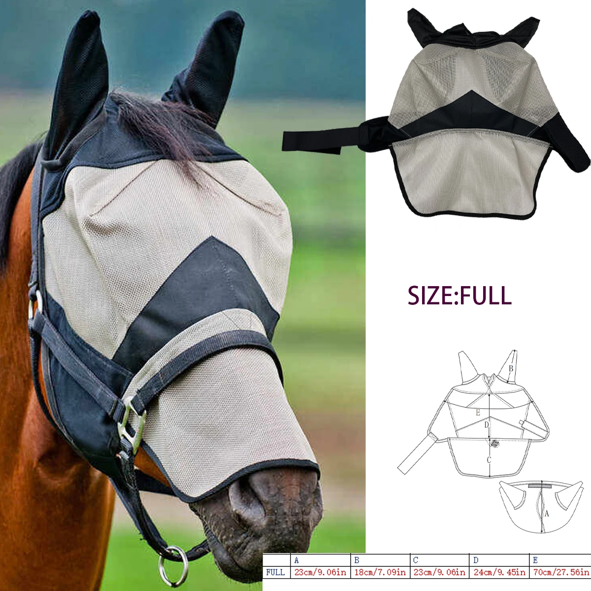 Horse Riding Equestrian Long Nose Fly Mask Textilene Fly Mask