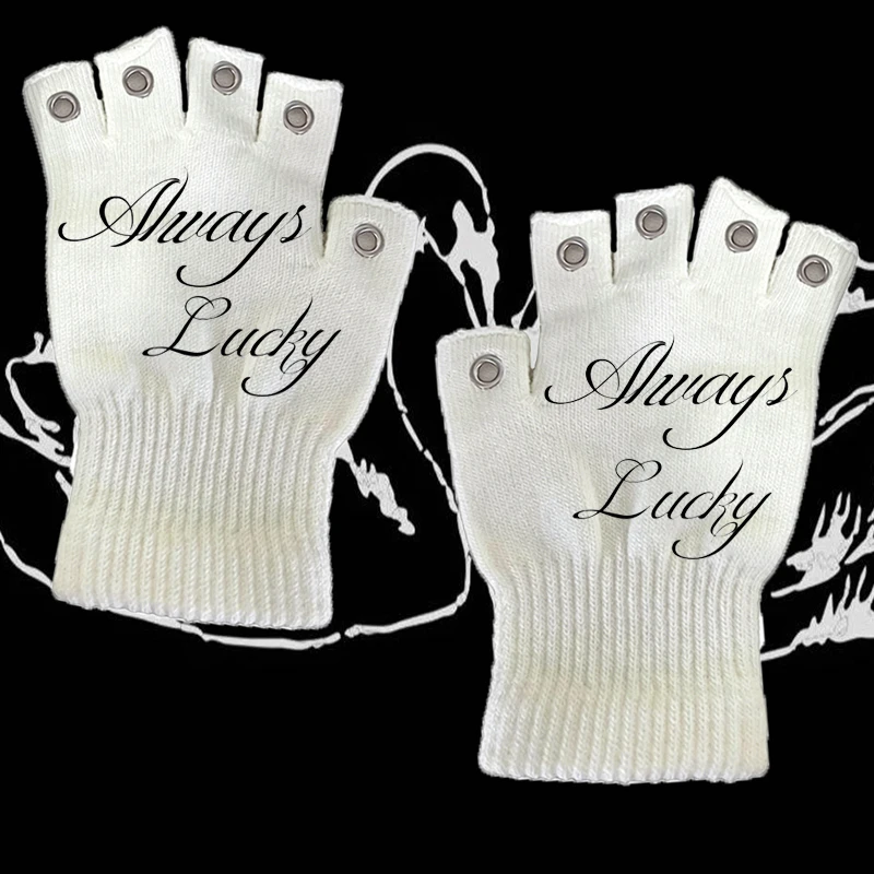 Y2K Retro Harajuku Printed Fingerless Gloves - High Street Knitted Touchscreen Gloves 2000 Fashion Edition