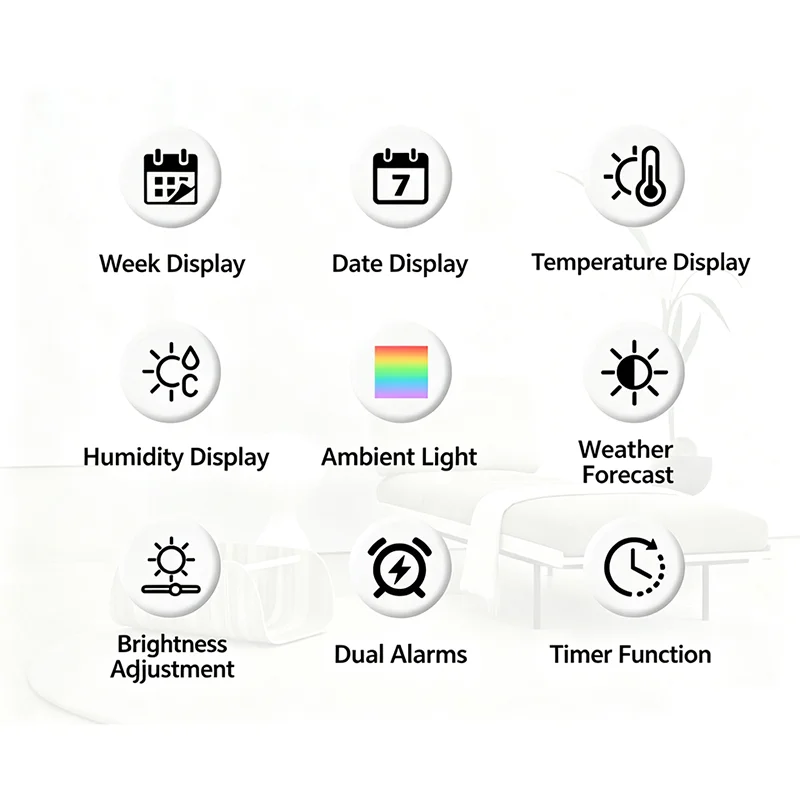 LED Digital Wall Clock TEMP/Humidity/Date/Week Display USB Powered Ambient Light Weather Forecast Electronic Table Alarm Clock