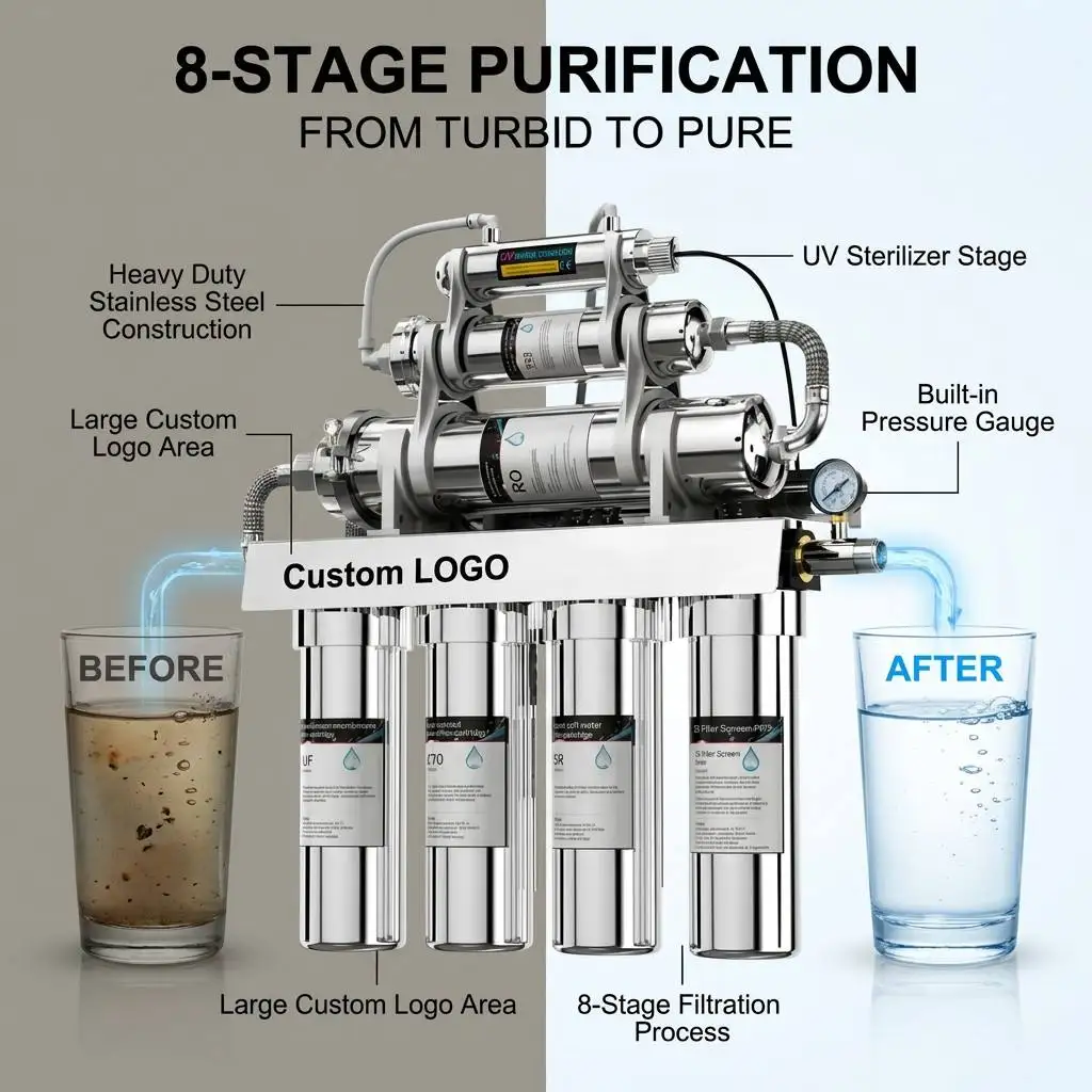 Large Households High Frequency Cooking Drinking Washing High Flow 8 Stage RO Water Purifier Large Capacity