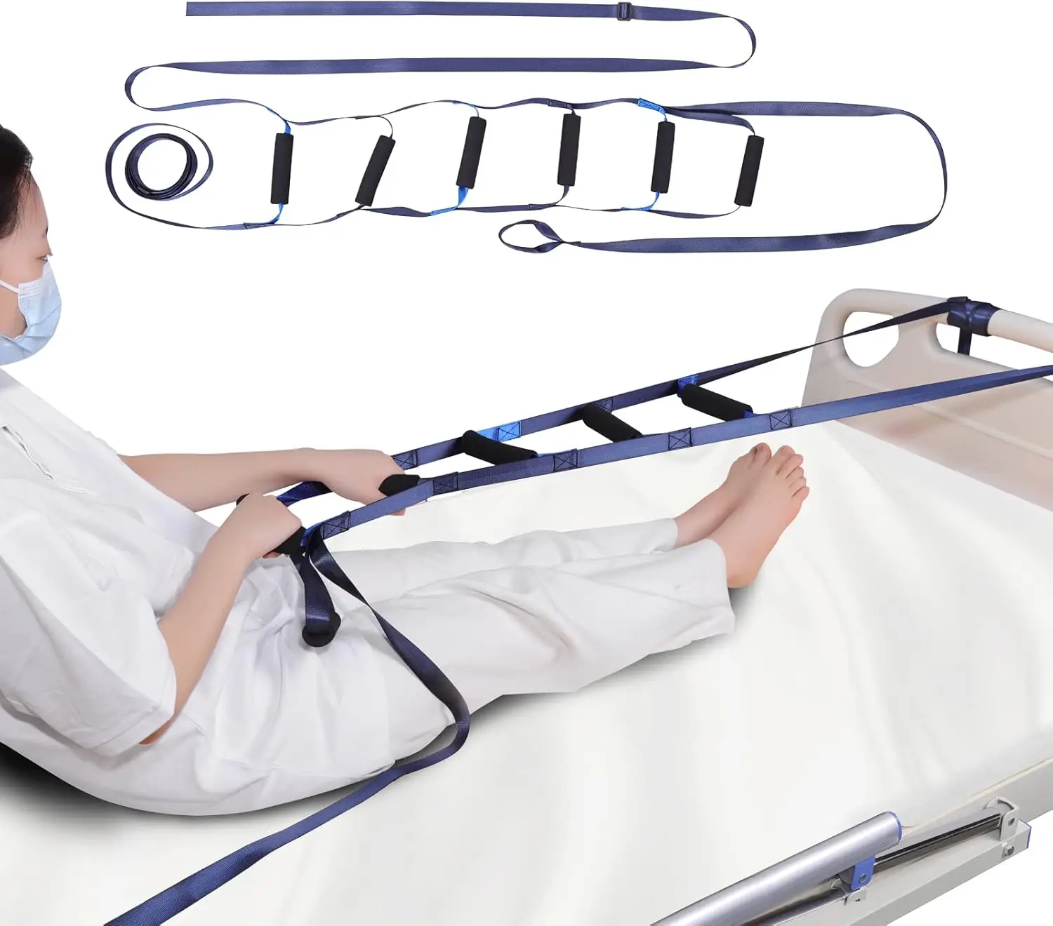 

Bed Ladder Assist Strap with 6 Hand Grips, Portable Rope Helper for Elderly, Pregnant, Handicap, Supports 300 lbs