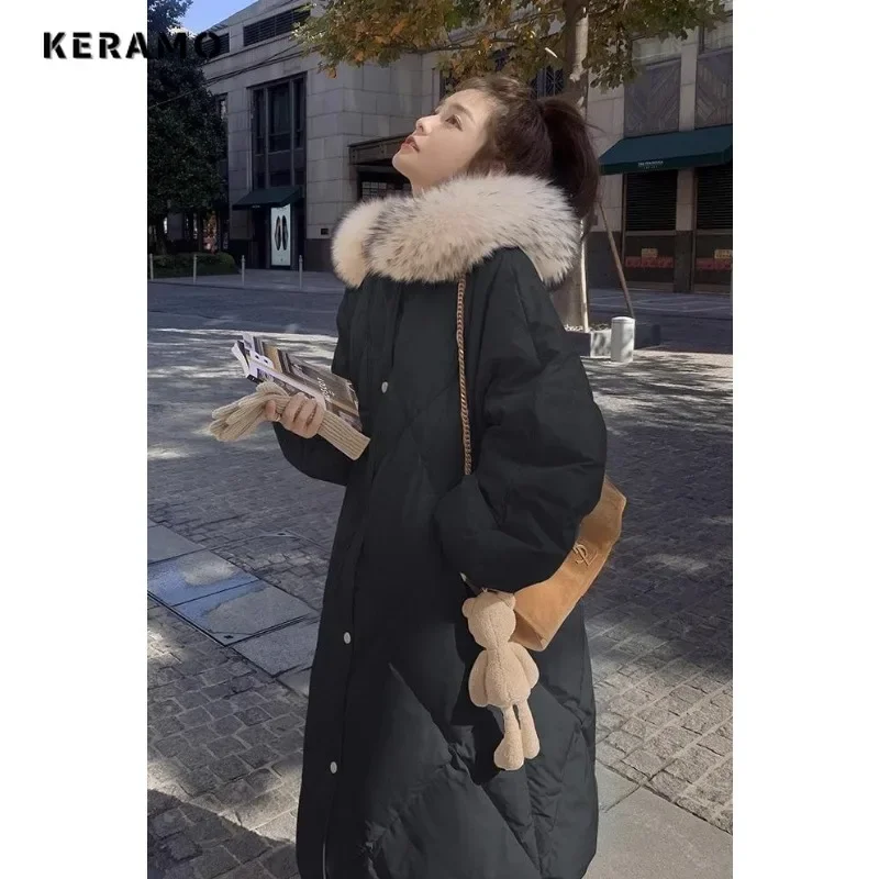 Women Casual Hooded Maxi X-Long Outerwear Parkas Solid Color Long Sleeve Jacket 2023 Winter Oversized Single Breasted Warm Coat