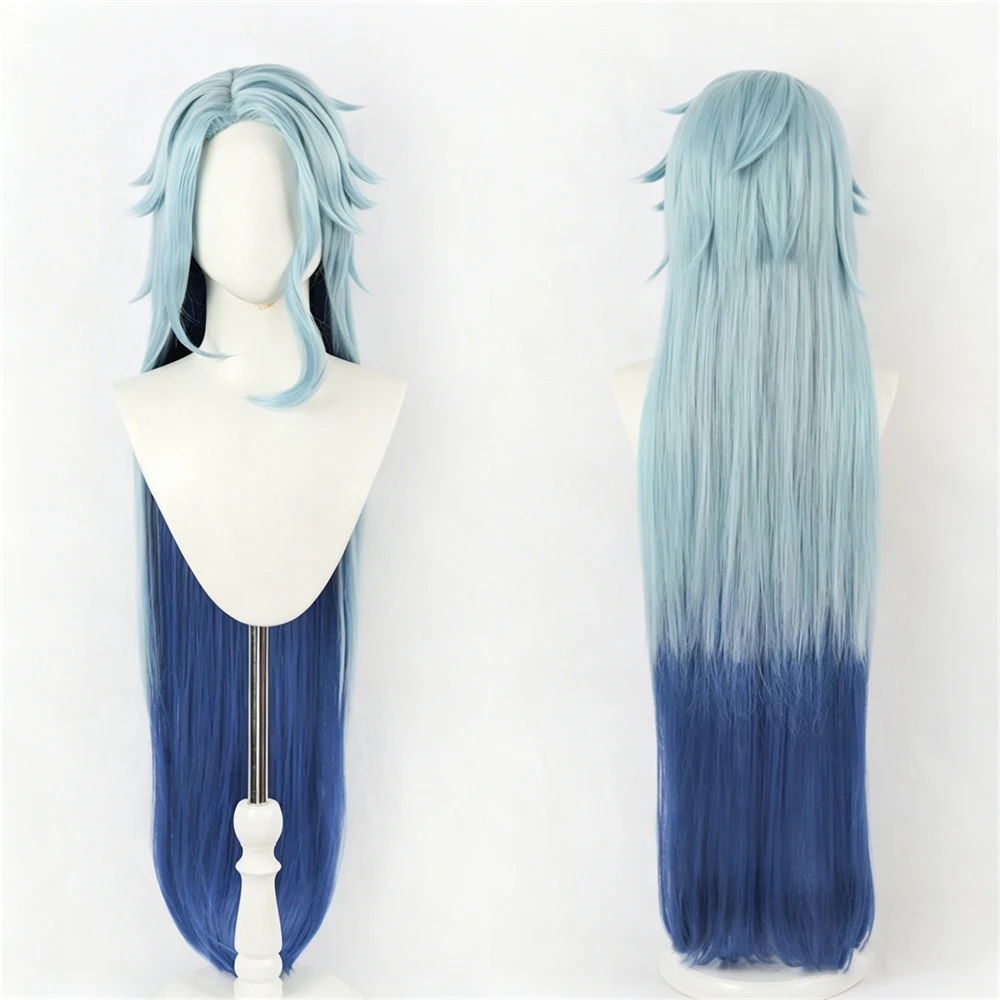 The Sinner Baptizer Dottore Cosplay Wig 110cm layered Gradient Blue Wigs Heat Resistant Synthetic Hallowmas Comic Con Party Wig