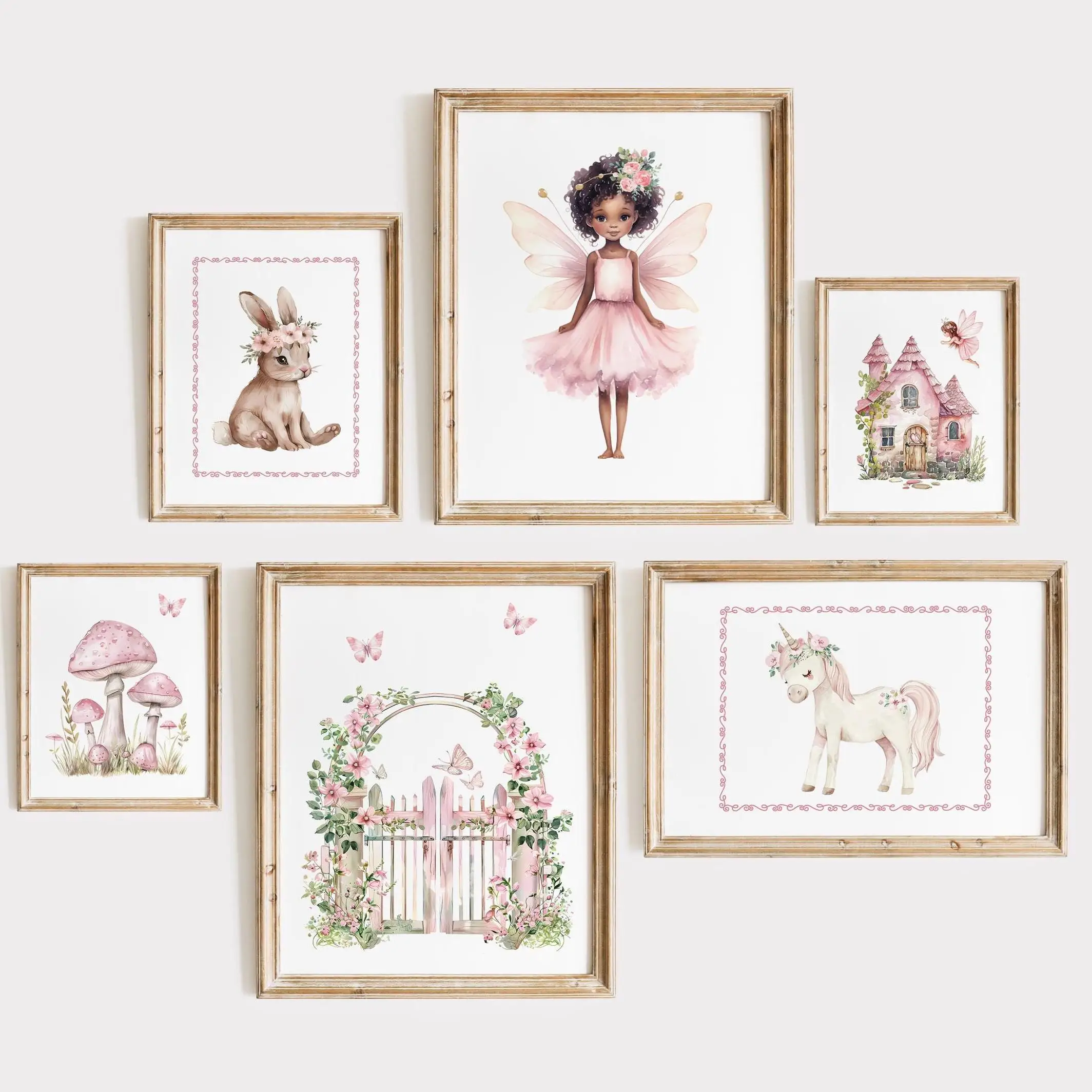 1PC  Watercolor Fairytale Girl Fairy Unicorn Forest Animals Posters and Prints Canvas Printing Wall Art Picture for Living Ro