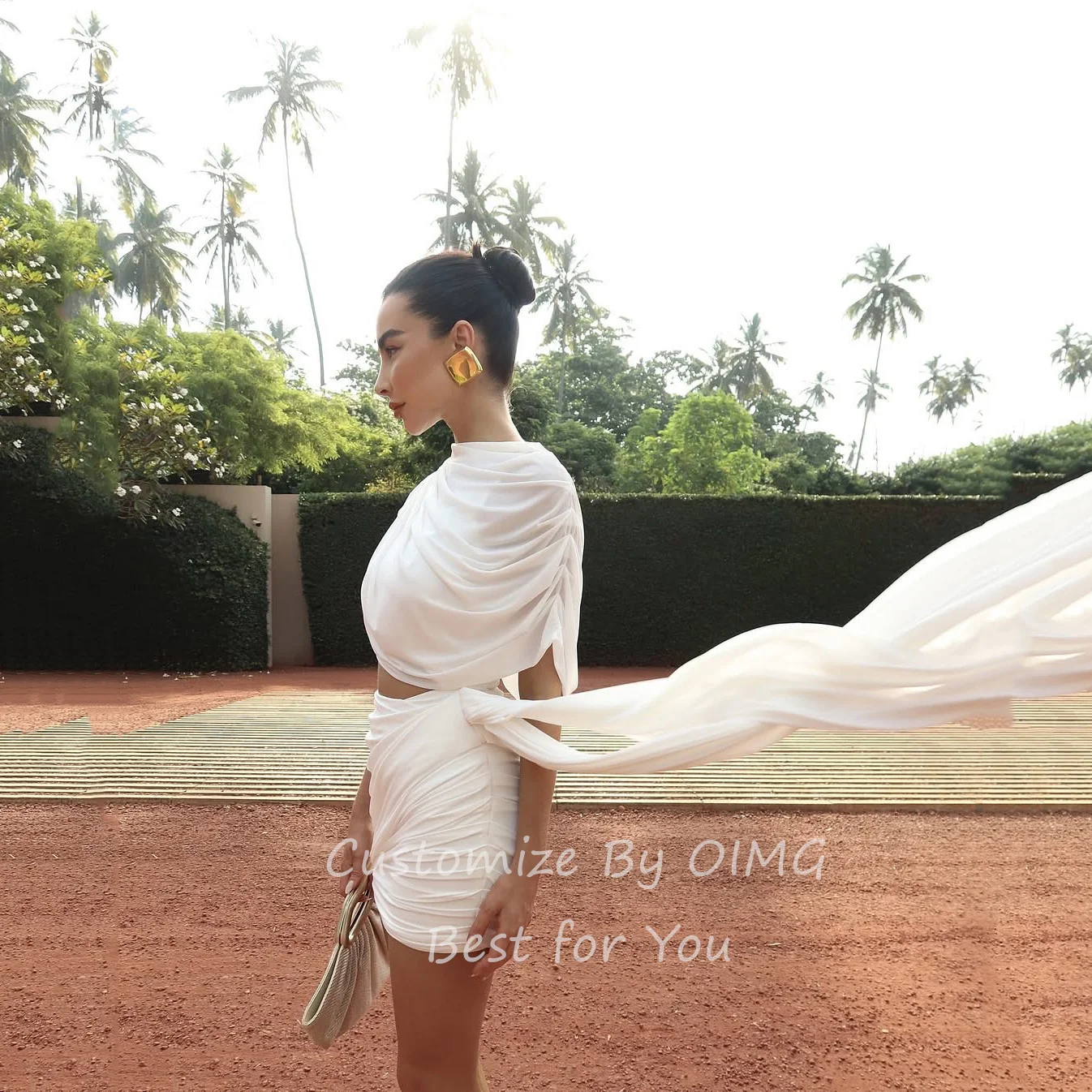 OIMG Simple Ivory Short Wedding Dress Cap Sleeves With Tail Bride Dresses Backless Wedding Gowns vestidos de novia Customized