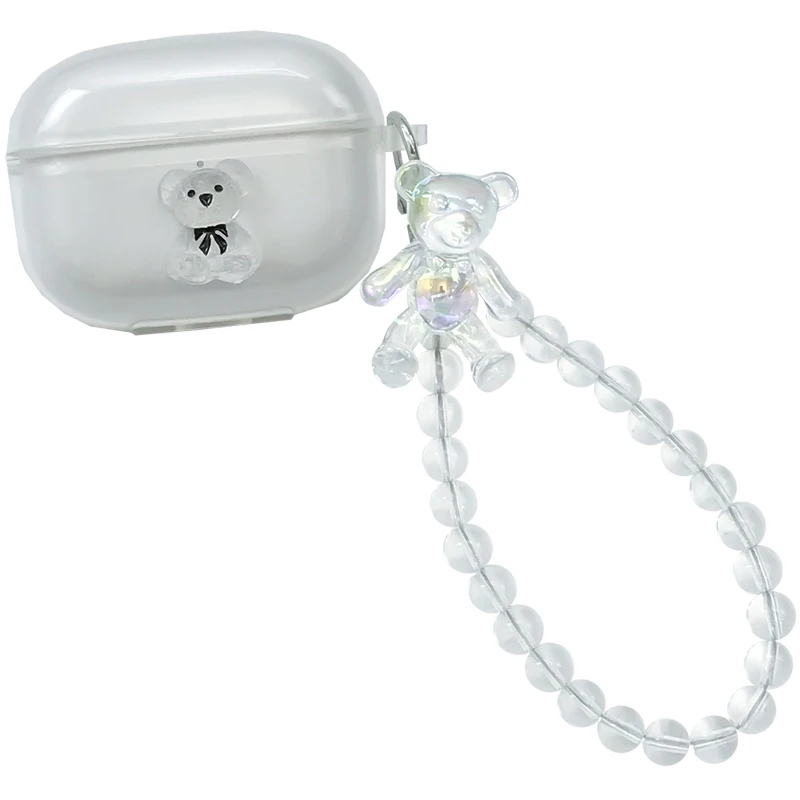 حافظة لهاتف Lenovo XT88 حافظة على شكل الدب اللطيف سماعة أذن thinkplus XT88 مزودة بدلاية على شكل قلب شفاف من مادة البولي يوريثان والسيليكون