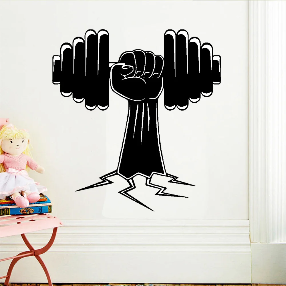 

Gym Club Sign Fitness Bodybuilder Sport Wall Sticker Vinyl Modern Interior Decor Dumbbells Decals Removable Mural Wallpaper