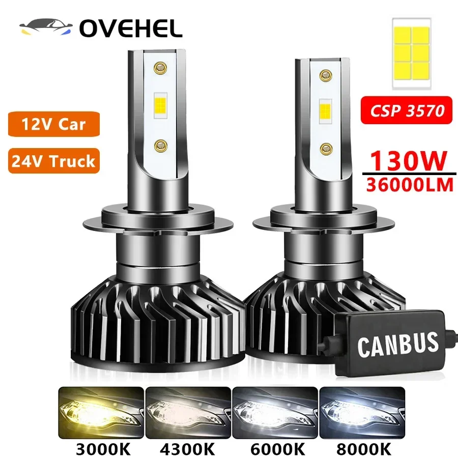 H7 H4 Led Canbus 36000LM 130W Headlight H1 H8 H9 H11 9005 9006 Hb3 Hb4 880 Led Bulb Turbo Lamp for Car 12V 24V 4300K 6000K 8000K