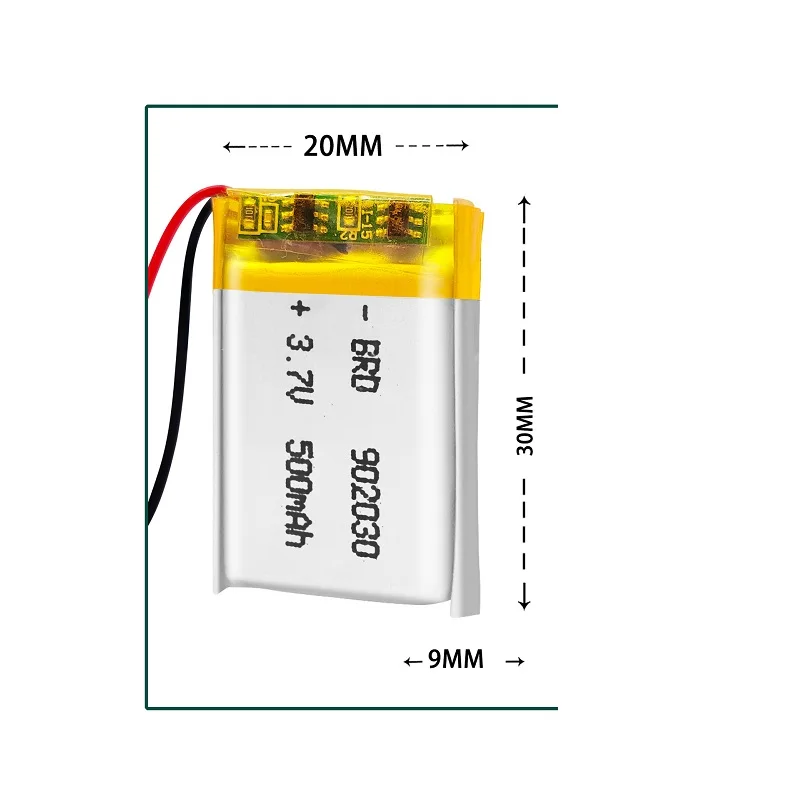 3.7V 500mAh 902030 polymer lithium ion rechargeable battery for LED lights,bluetooth speakers,MP5,Selfie Stick,902030 battery