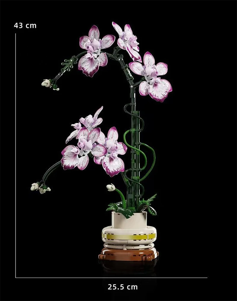 Kreativer Orchideen-Blumenstrauß, Blumen im Topf, Bausteine, unsterbliche Blume, Heim- und Schreibtischpflanzen-Dekoration, zusammenbaubares Baustein-Spielzeug, Geschenk für Teenager. – Detail 7