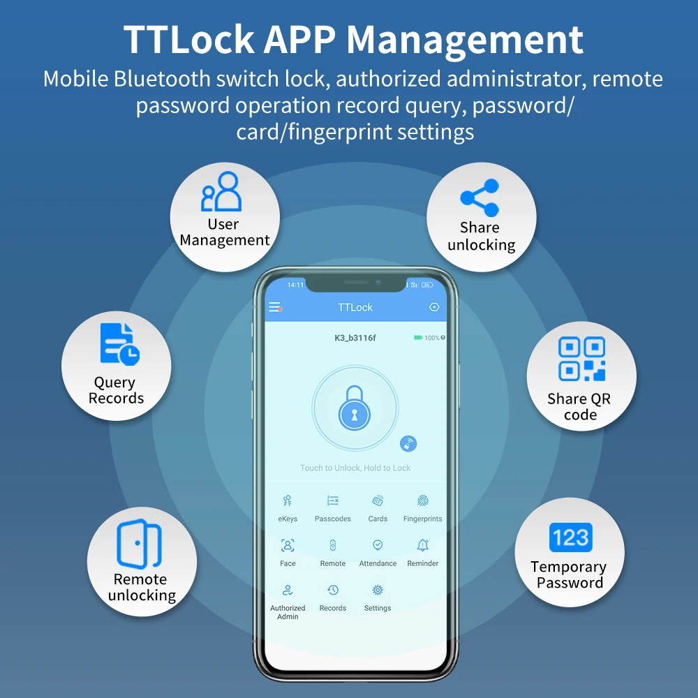 TTLOCK App WIFI QR Code التحكم في الوصول قارئ لوحة المفاتيح 13.56Mhz Rfid IP67 لوحة المفاتيح QRcode الماسح الضوئي K3QW العمل مع Alexa Google Home