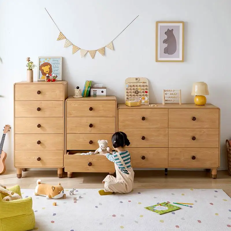 Children's storage cabinet solid wood against the wall wooden drawer type