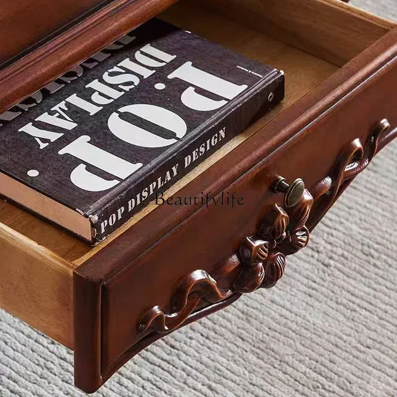 LJY*European solid wood coffee table table American country small apartment living room rectangle view 3