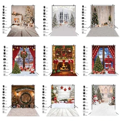 Christmas Backdrop Winter Xmas Tree Santa Claus Wood Board Fireplace Gifts Baby Portrait Photography Background Photo Studio