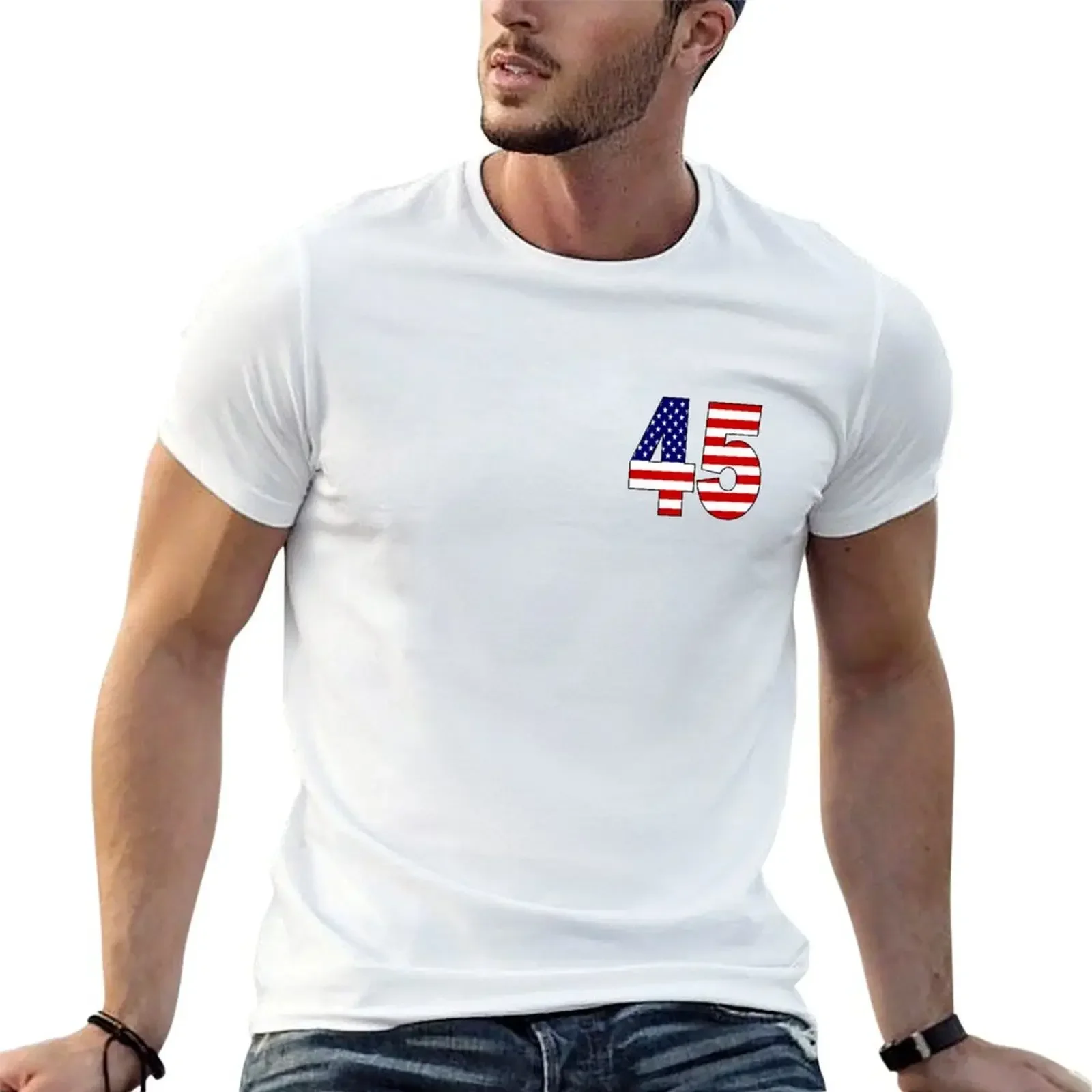 

Number 45 with USA flag on the background T-Shirt boys whites blanks sublime heavy weight t shirts for men