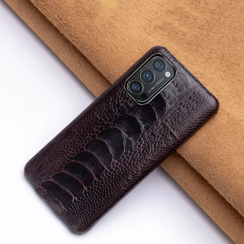 

Genuine Leather Phone Case For OPPO Reno 7 SE 6 R17 R15 Pro Find X2 Lite Half Pack Luxury Ostrich Skin Back Cover