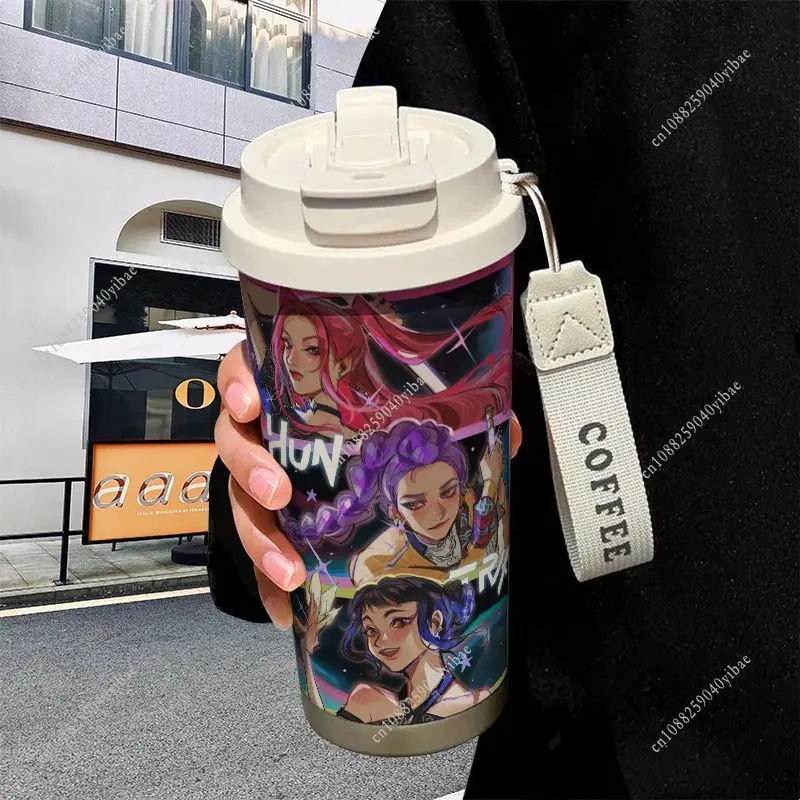 520ML 케이팝 귀여운 물병 데몬 헌터즈 보온병 남녀공용 애니메이션 패션 컵 학생 휴대용 물병 어린이 선물