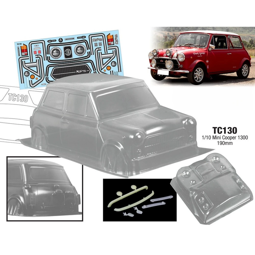 TC130 1/10 Mini Cooper 1300 Clear Lexan Car Body 190mm for RC Drift Chassis Kyosho Tamiya tt01 tt02 3Racing mst hsp