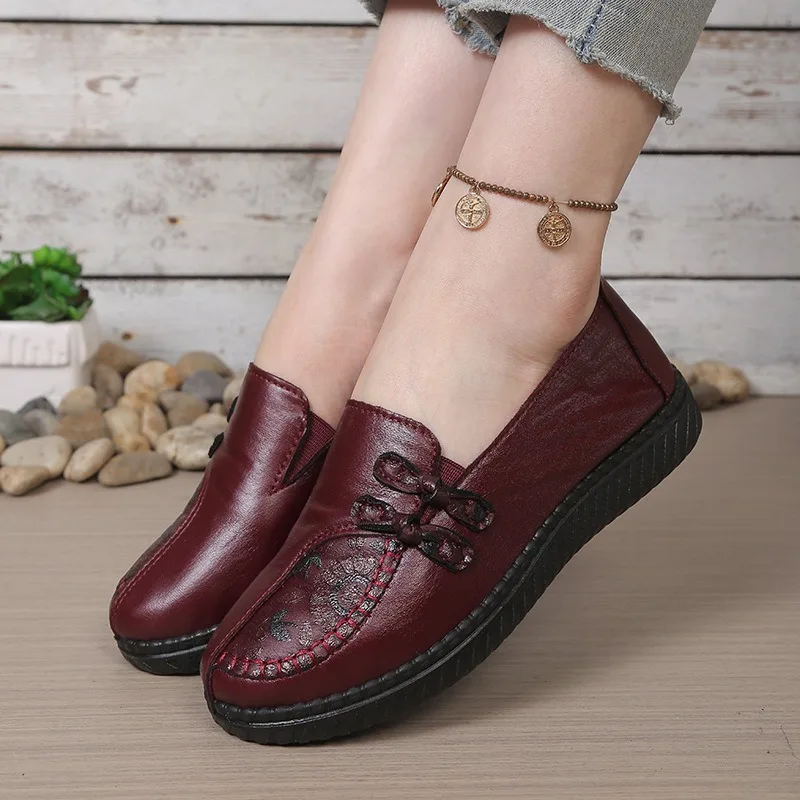 New Women Single Shoe Retro Brown Soft Sole Comfortable Daily Shoes for Middle-aged and Elderly People Work Shoes for Commuting