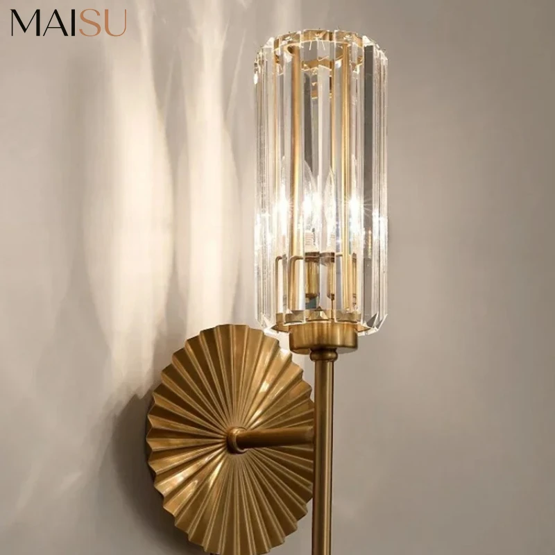 MAISU Vintage Crystal Wall Lamp Living Room Porch Background Wall Light for Restaurant Bedside Home Decoration Lustre