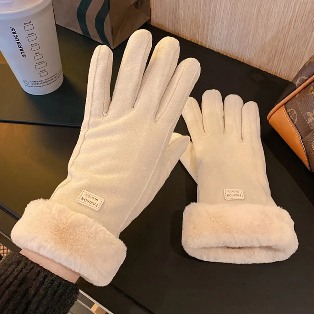 Lady Winter Female Cashmere Warm Gloves Touch Screen Mittens Suede Outdoor Cold Protection Gloves Warm Driving Cycling Gloves