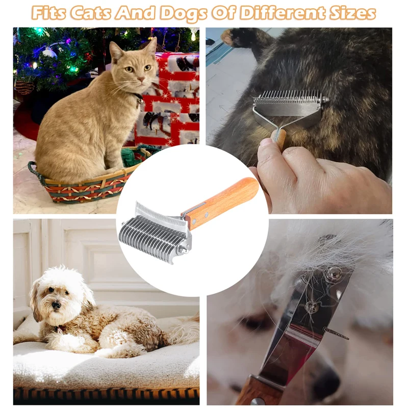 Benepaw 3-in-1 Deshedding Dog Rake Brush Professional Comfortable Handle Dematting Comb Removes Hair Tangle Rounded-end Blade