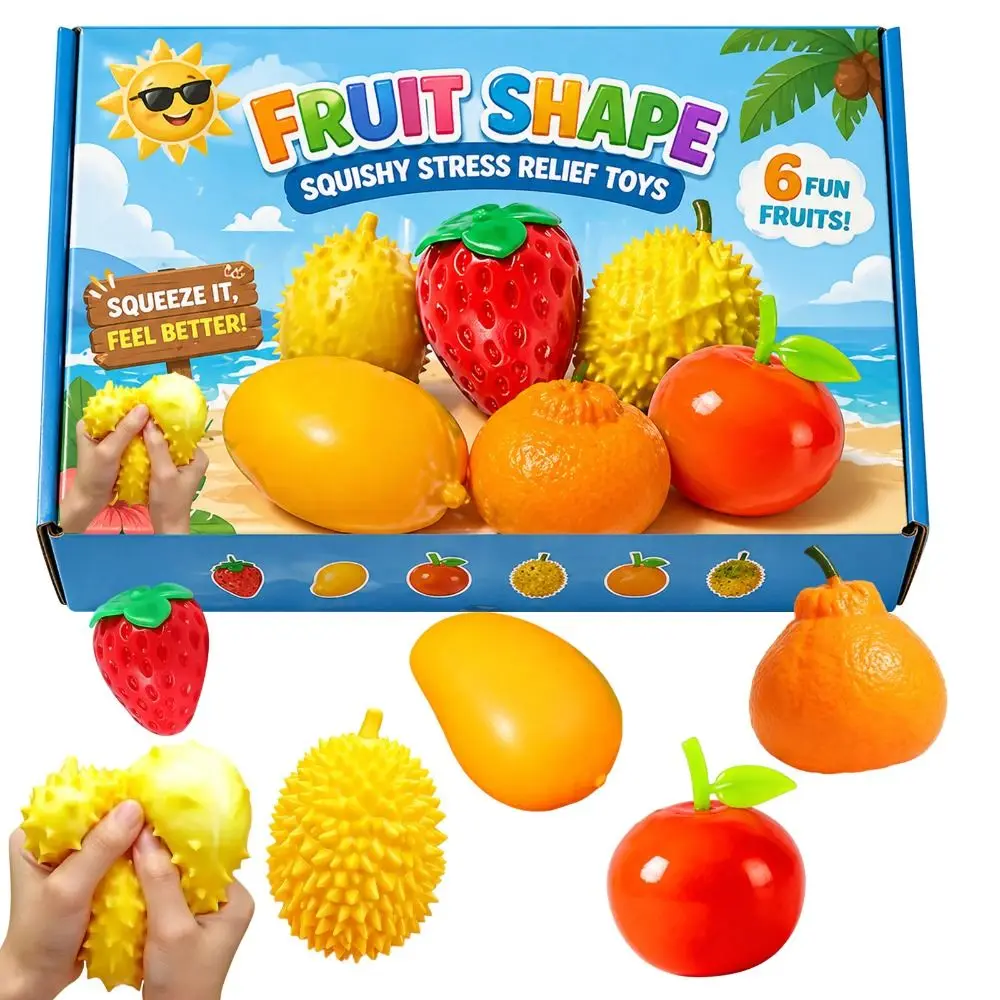 

6Pcs New Fruit Shape Stress Relieving Toy Multi Style Slow Rebound Squishy Toy Stress Release Stress Ball Stress Relief