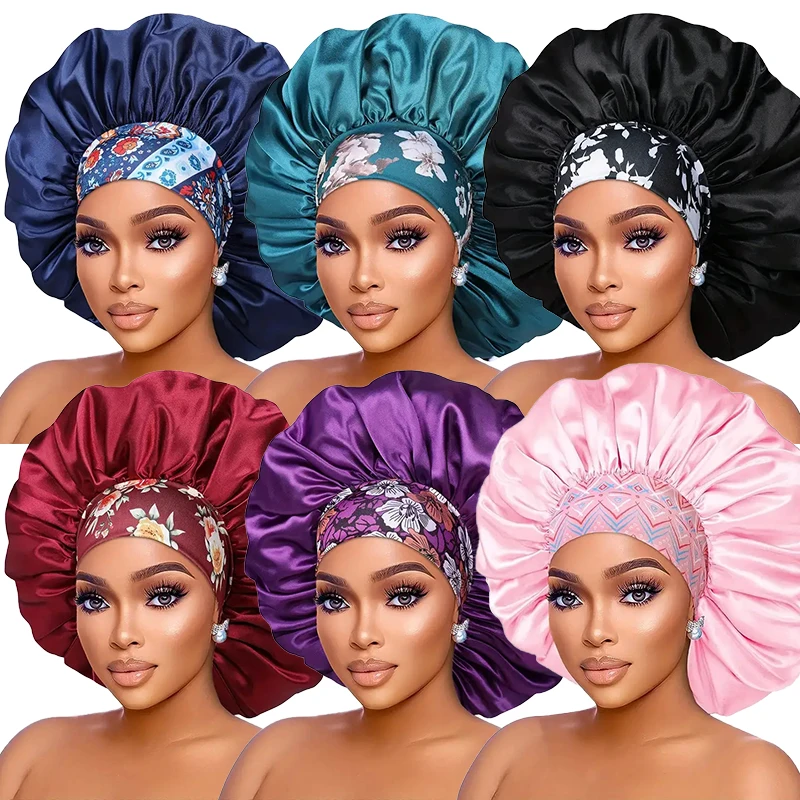 Gorro elástico de satén bohemio de 8 colores para mujer, gorro protector para el cuidado del cabello, gorro de peluquería para mujer