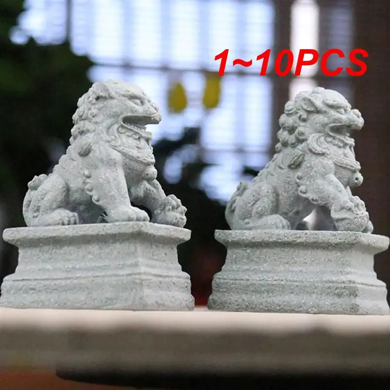 1~10PCS Statue Foo Shui Feng Figurine Miniature Stone Lion Sculpture Decoration Guardian Chinese Prosperity Decor Pair Fu Mini