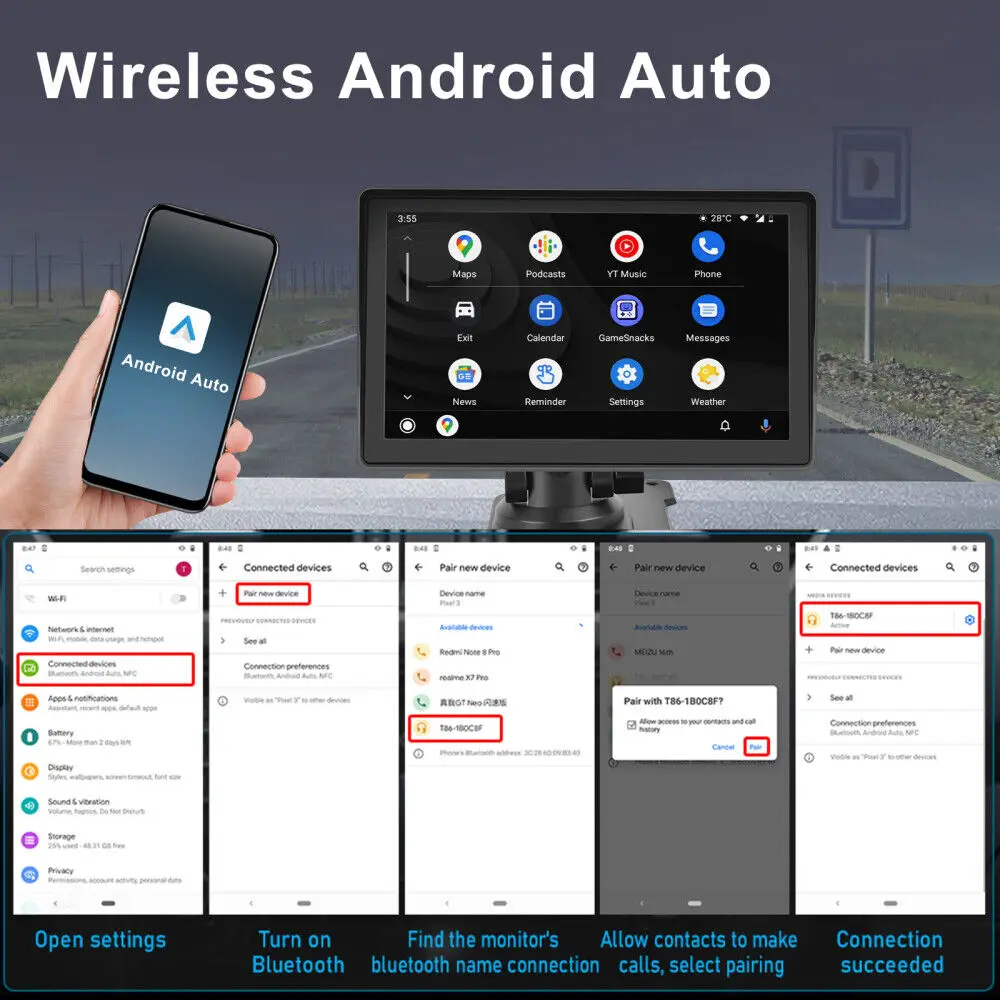 7 Portable Wireless Apple CarPlay Android Auto Touch Screen Car Radio Stereo Carplay in car MP5 player without camera images - 6