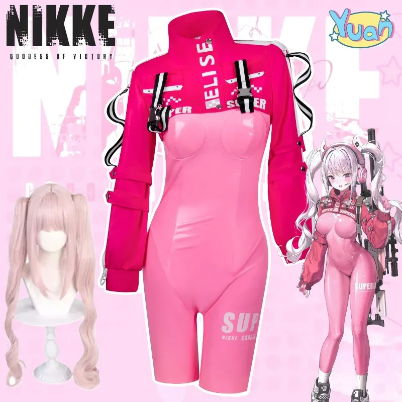 Anime NIKKE Cosplay Costume Pink Bodysuit Jacket Full Set Anime Cos Outfit with Ear Gloves Halloween Carnival Cosplay Uniform