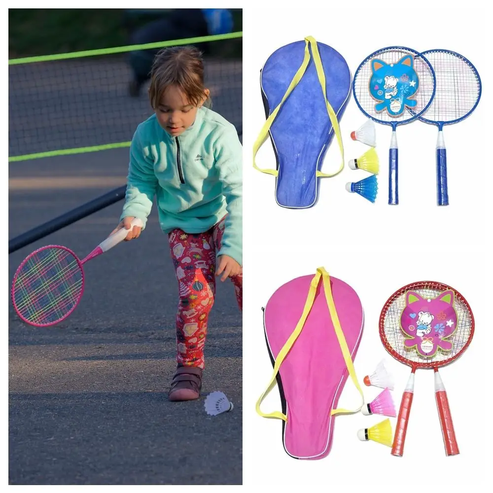 Pink Blue Kids Badminton Rackets Anti Slip with 3 Balls Children's Training Racquets Pen-hold Handle Iron Alloy Double Racquets