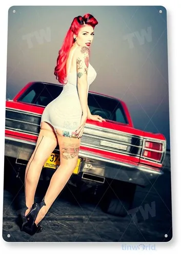 TIN SIGN Red on Metal Décor Wall Art Pin-up Garage Shop Bar Cave A587