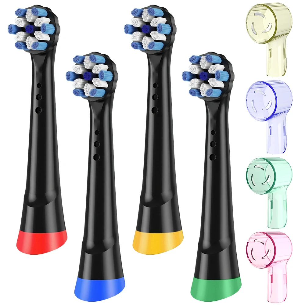 4 Replacement Brush Heads and 4 Toothbrush Head Dustproof Cover Compatible with Oral B iO 2/3/4/5/6/7/8/9/10 Electric Toothbrush