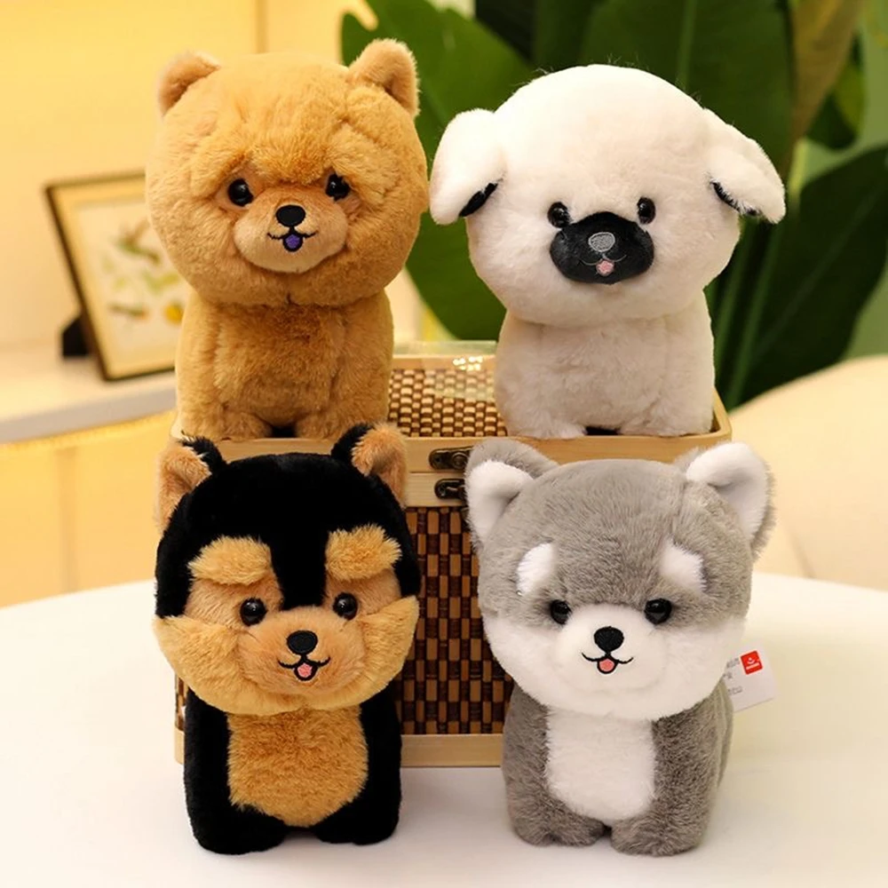

Pets Puppy Plush Toys Stuffed Realistic Husky Chow Chow Bichon Wolf Dog Doll Well-behaved Cute Sitting Pose Toys Desktop Decor