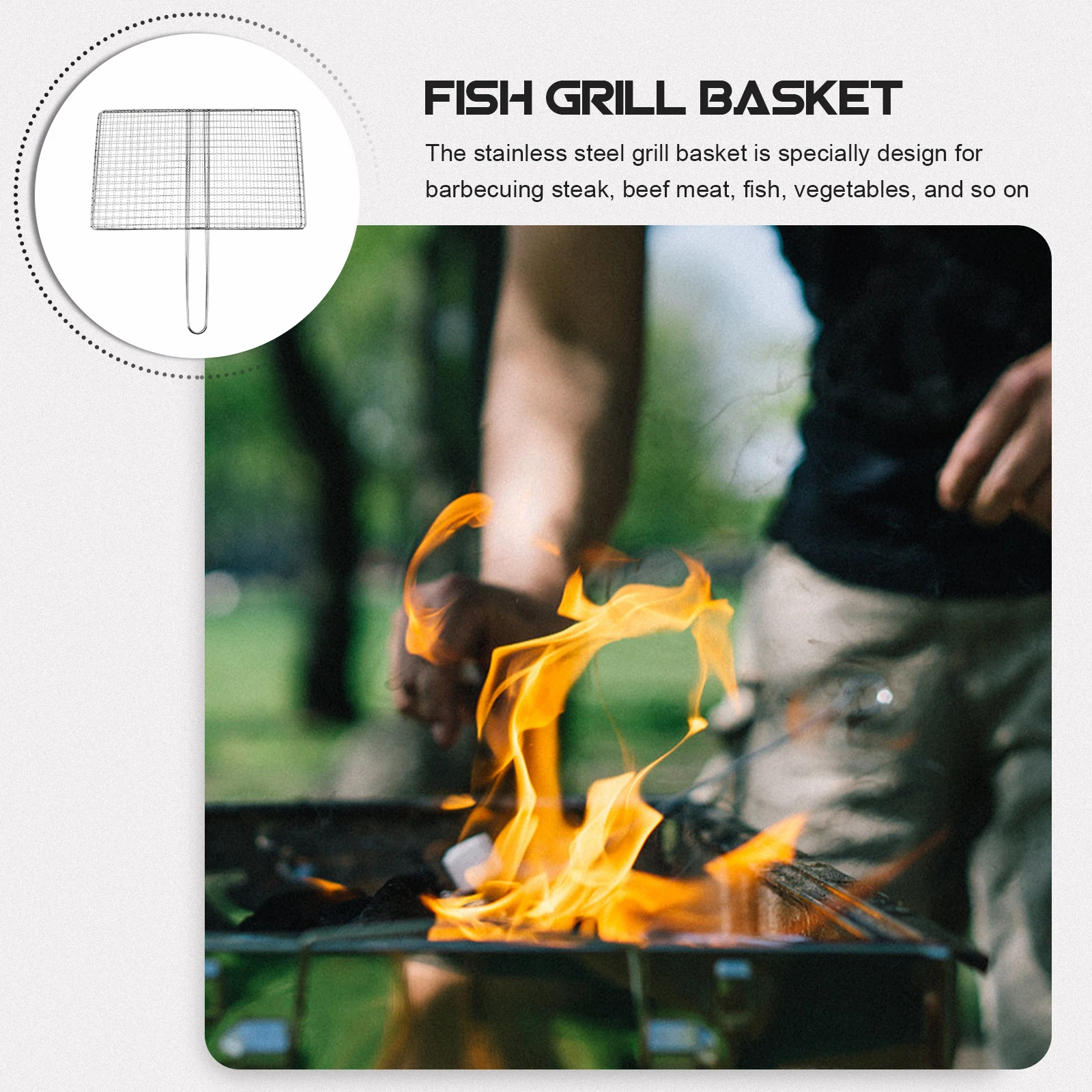 

Stainless Steel Fish Grill Basket Outdoor Portable Bbq Rack Camping Grilling Tool For Fish Beef Vegetables Humanized Handle Easy