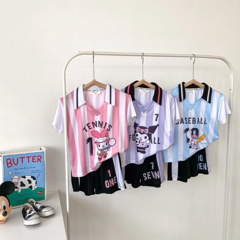 

Kawaii Sanrio New Children's Jersey Cinnamoroll Kuromi Jersey Suit My Melody Cartoon Fun Sweet Cool Boys and Girls Sports Suit