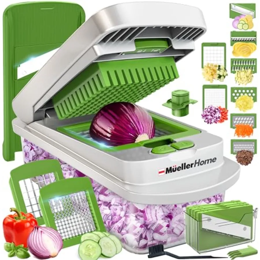 Pro-Series 10 en 1, Picador de Verduras, Picador de Cebolla, Cortador, Rebanador, Cortador de Huevos con Contenedor, Cortador de Patatas Fritas, Rebanador de Patatas
