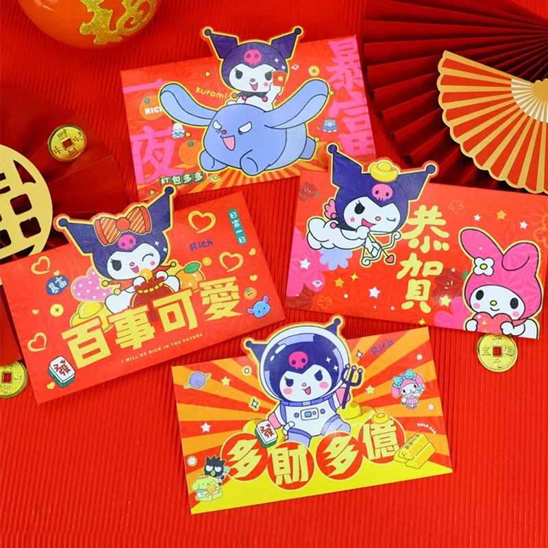 4Pcs/Set 2024 Sanrio Kuromi Kawaii Laser Chinese Dragon Year Red Envelope Spring Childrens Gift Lucky Money Envelopes Red Packet